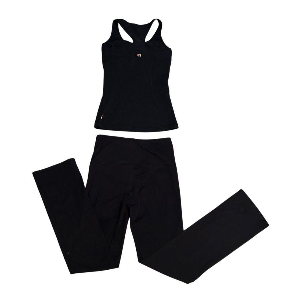 Lucy 2 Pc Set Black Racerback Mesh Tank XS Mesh High Waist Shaper Flare Pant S - Picture 3 of 14